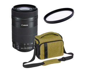 Canon EF-S 55-250mm f 4-5.6 IS STM  + FILTR UV 58mm  + Torba Pedea XL zielona